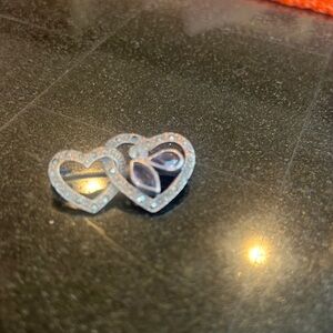 Silver double heart brooch